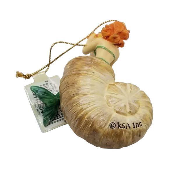 Kurt S Adler Green Fin Orange Hair Mermaid on Snail Shell Ornament - Picture 5 of 7